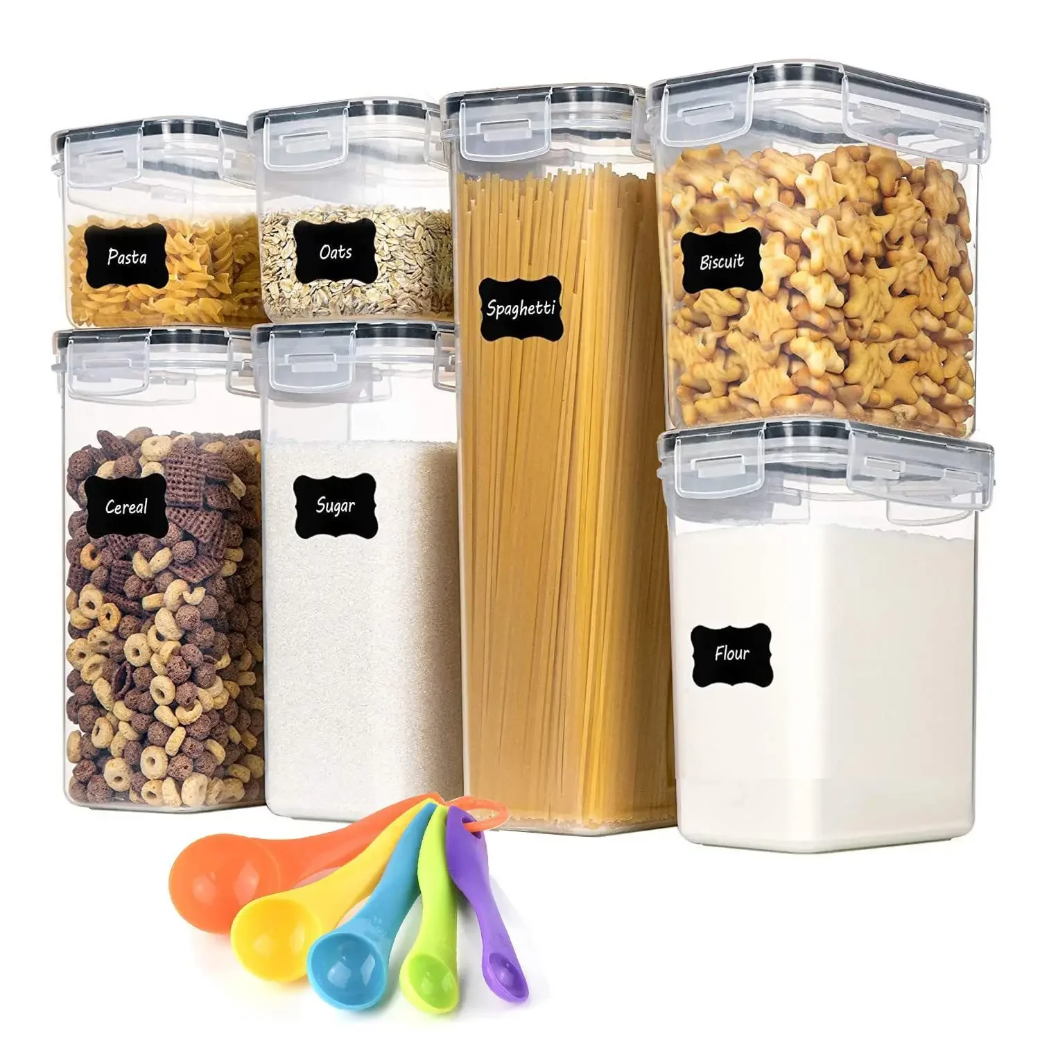 Must-Have in Kitchen! 7-Piece Food Storage Set, Made of BPA-Free Plastic, Airtight Design, Comes with 10 Stickers and a Pen