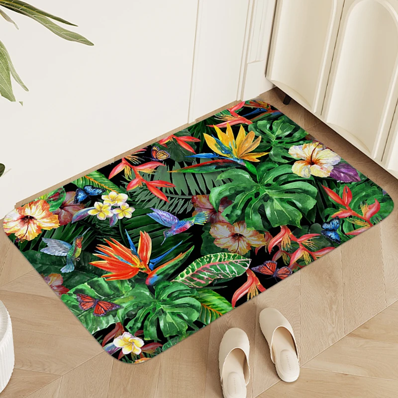 Tropical Leaf Pattern Floor Mats Front Door Carpet for Bedroom Washable Non-slip Kitchen Living Room Rug Soft Bathmat Home