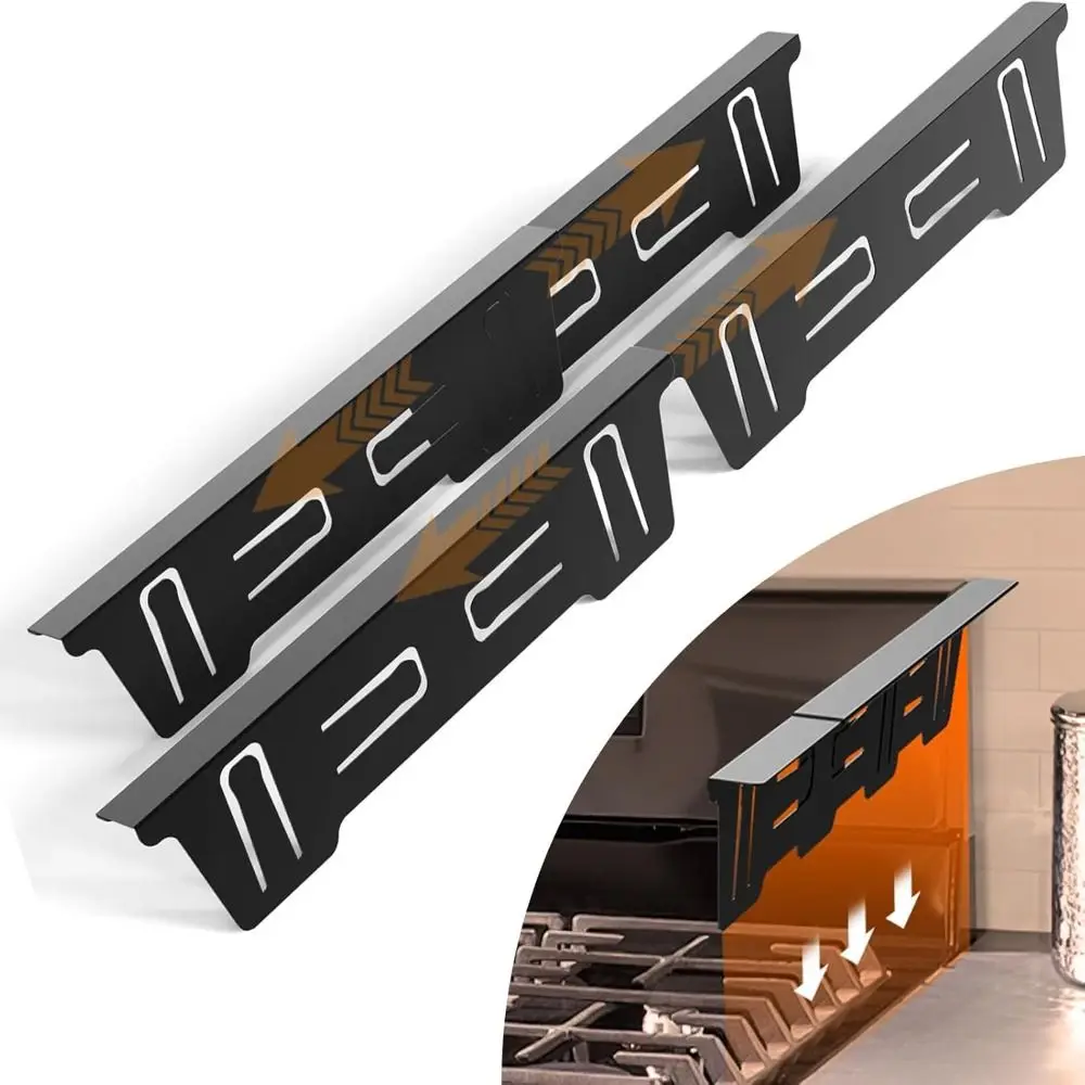 2 Pairs Stainless Steel Stove Gap Cover Black Silver Adjustable Length Stove Gap Filler Retractable Heat-Resistant