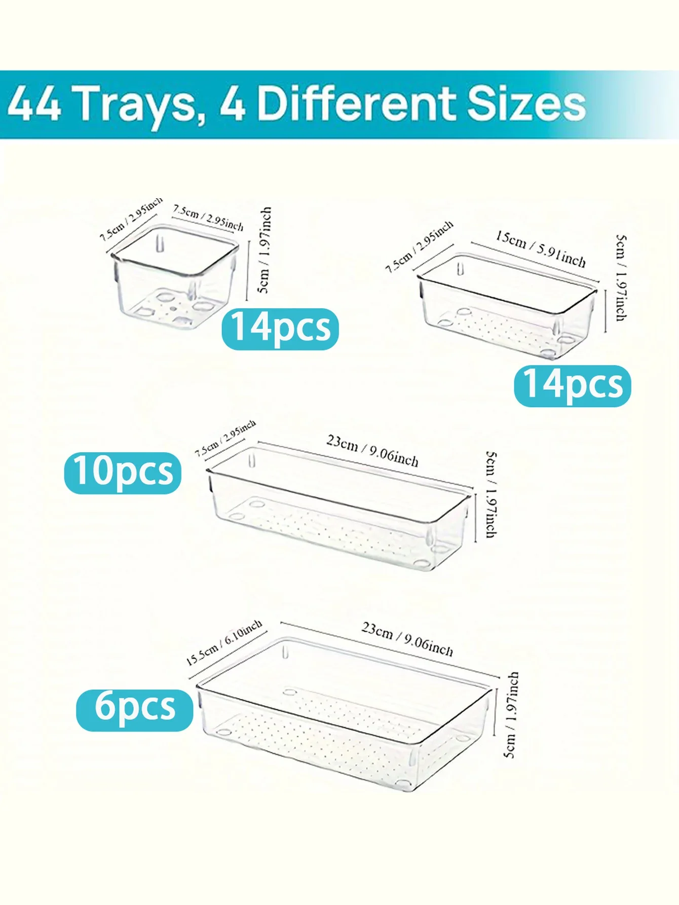 مجموعة تنظيم الأدراج البلاستيكية الشفافة مكونة من 44 قطعة، منظمو مقسم أدراج المكتب، صناديق تخزين للمكياج والمجوهرات والأشتات، ملحقات المنزل