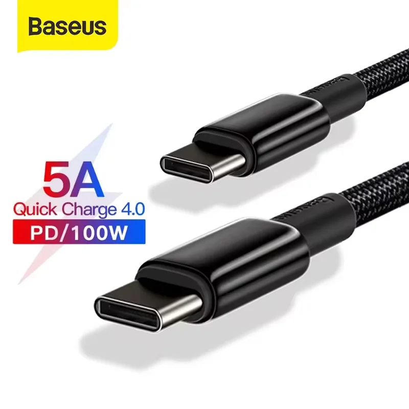 Baseus PD 100W Type-C to Type-C Cable for Huawei Xiaomi 5A Fast Charger for MacBook iPad ApplebookPro Quick Charger Data Cable