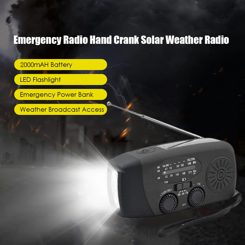 Emergency Hand Crank Radio with LED Flashlight for Emergency AM/FM NOAA Portable Weather Radio Dynamo Radio with 2000mAh Power