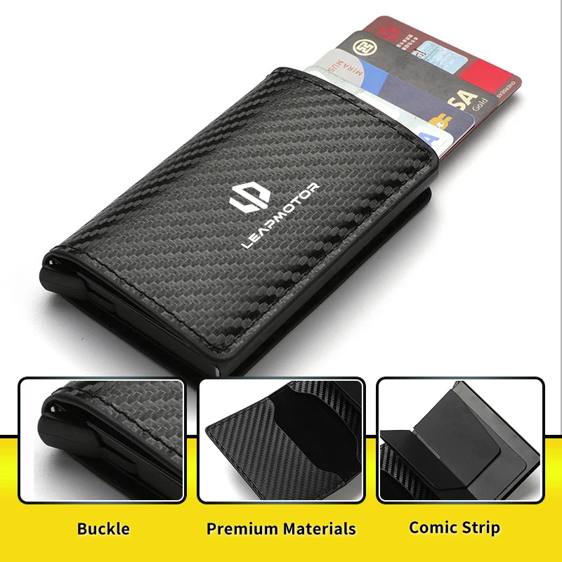Car LOGO Fashion Retro Carbon Fibre Card Wallet Card Holder Coin Purse For Leapmotor Leap Motor C01 C11 T03 S01 C11 Reev 2022