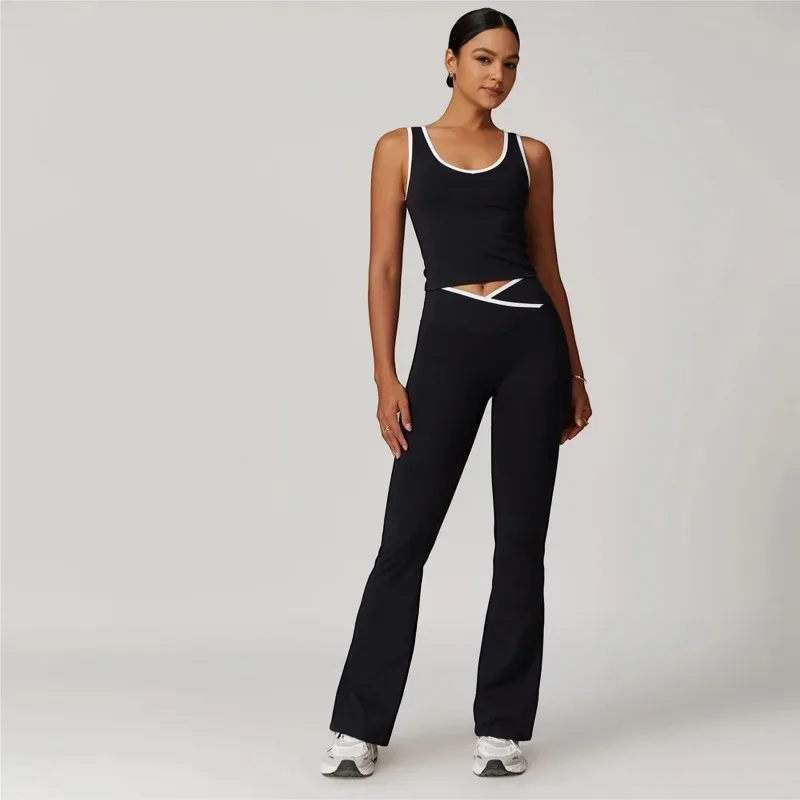 

KEXU Active Yoga Pant Sets Women Sleeveless O Neck Top and Long Pants Sports Two Piece Set Outfit Fitness Street