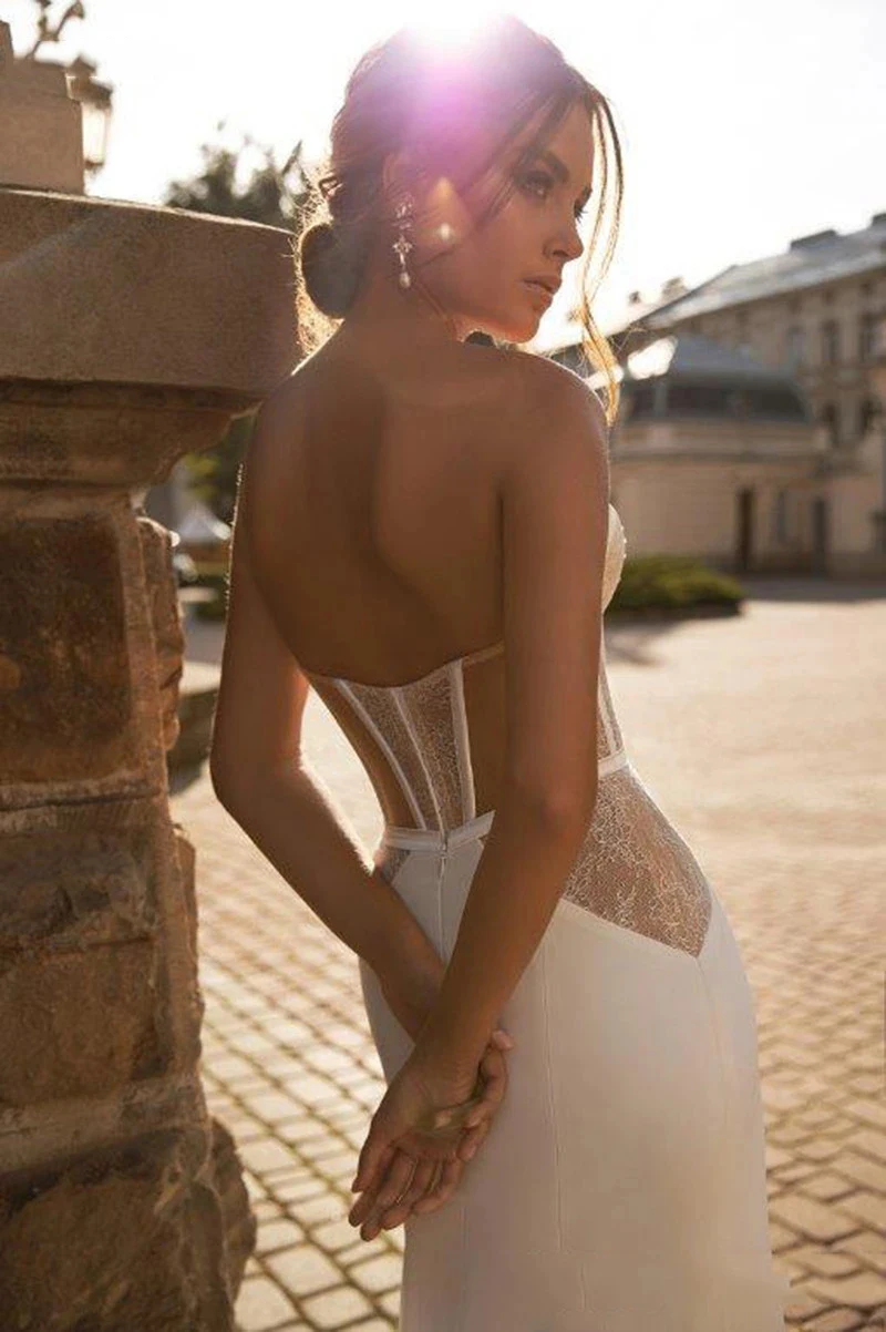 Elegante perline sirena con spalle scoperte abiti da sposa con spacco alto spalline senza spalline Sexy senza maniche bellissimo abito da sposa