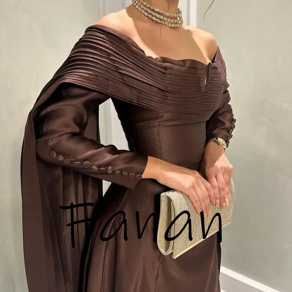 Customized Elegant Gorgeous Prom Dresses boat neckline Ruffle A-Line Evening Dress Long Sleeves Sweep Train Formal Party Gowns