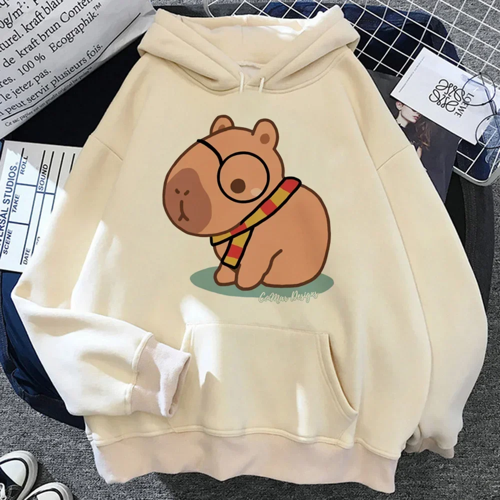 Capybara Graphic Printed Hoodies Women Korean Style Fleece Pullover Winter Autumn Funny Hooded Shirt Female Sweatshirt Clothing