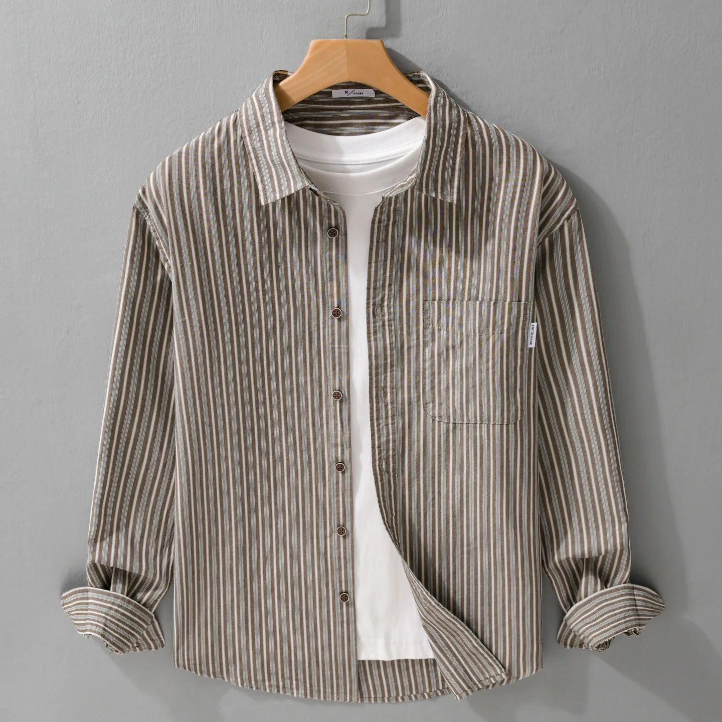 

Японская винтажная полосатая рубашка с длинным рукавом, мужские осенние новые мужские рубашки, повседневные рубашки из чистого хлопка с лацканами и карманами, повседневная одежда