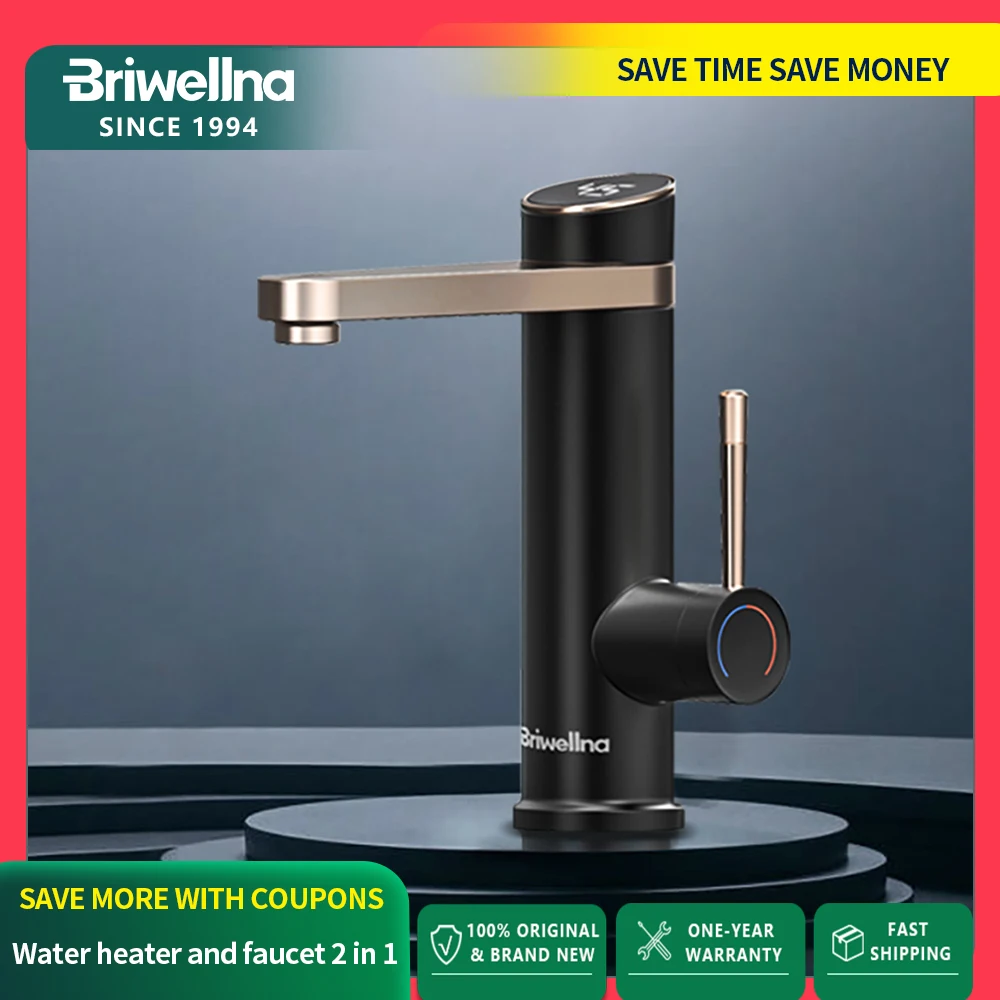 Briwellna Water Heater Flowing Faucet 220V Electric Tankless Water Heater Tap Swivel Spout Electric Faucet Water Heating Geyser