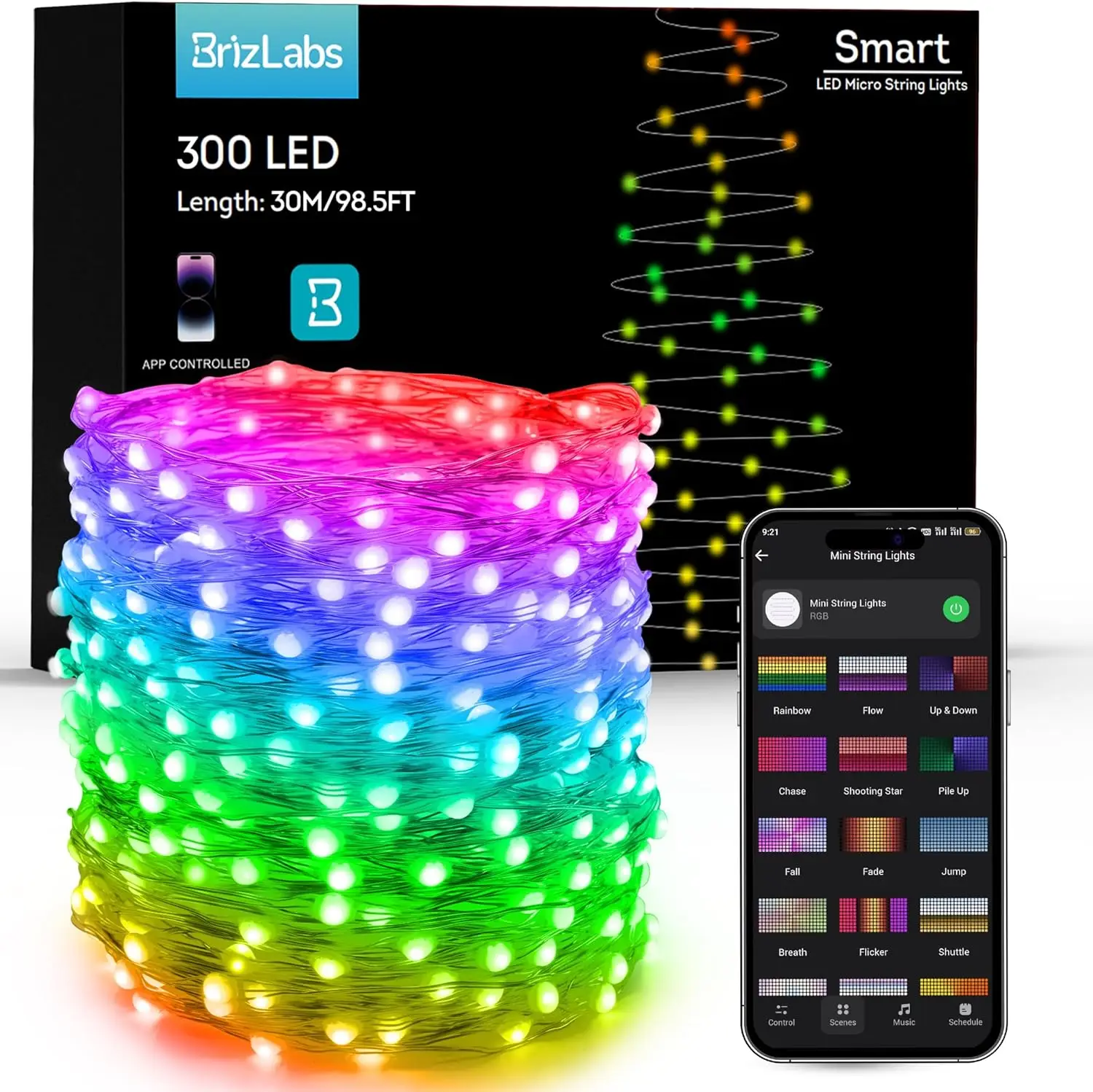 

98ft 300 LED WiFi Christmas Lights Compatible with Alexa & Google Home, Dimmable Rainbow Music Sync for Holiday Party Decor