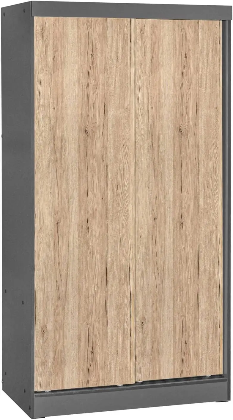 Modern Wood Double Sliding Door Wardrobe Natural Oak/Gray