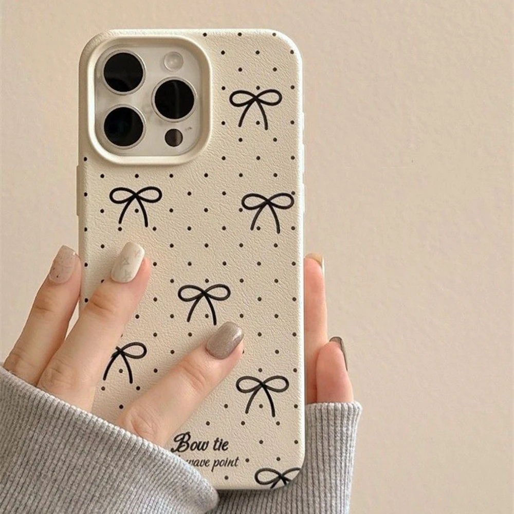 Cute Bow Silicone Leather Case For iPhone 11 Case iPhone 13 12 16 14 15 Pro Max Plus XR X XS Soft Shockproof Phone Cover Funda