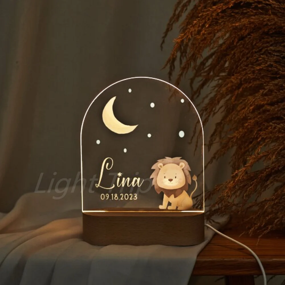 Imagem -03 - Nightlight Usb Personalizado com Nome Personalizado Lâmpada Acrílica Animal Design Bebê Crianças Quarto Decoração de Casa Aniversário Presente de Aniversário