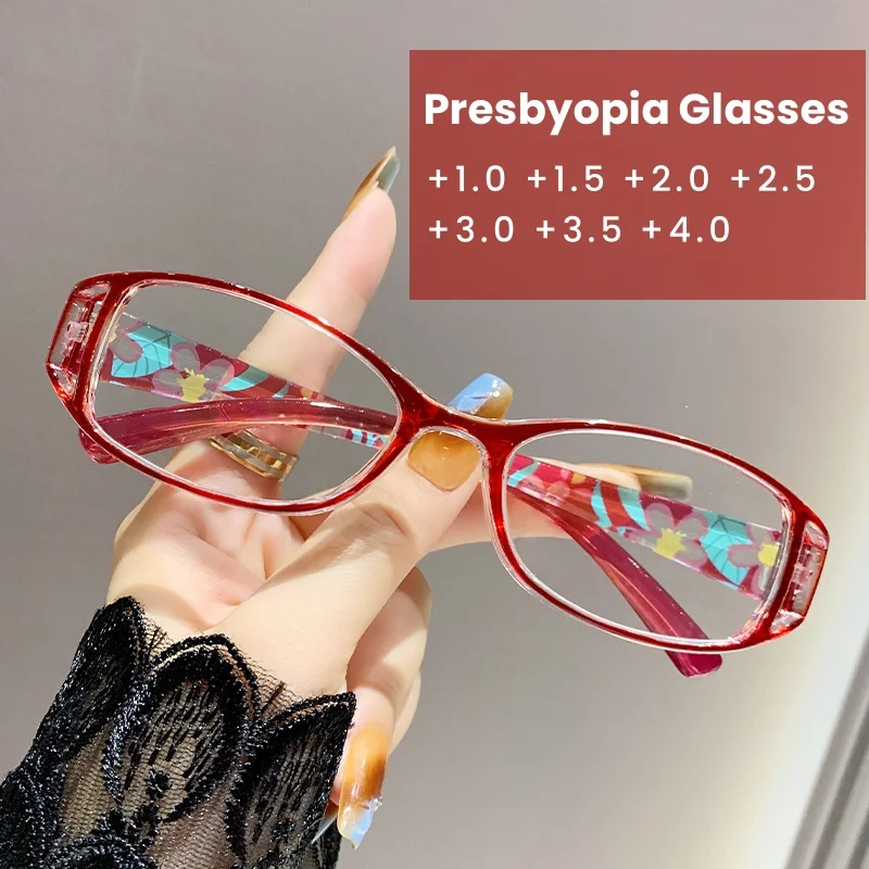 

Fashionable and Elegant Women's Colored Printed Presbyopia Glasses Resin Hollow Design Optical Prescription Glasses +1.0 TO +4.0