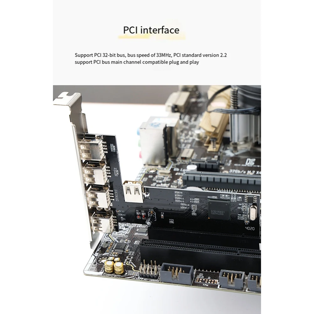 PCI Expansion Card PCI To 5 Ports USB 2.0 Expansion Card 480Mbps High Speed Hub Driver-Free For Desktop Computer