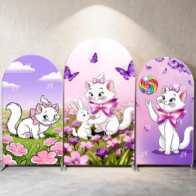 

Marie Cat Arch Backdrop Cover Flower Field Bunny Scene Cartoon Theme Kids Birthday Party Photo Booth Decor Background