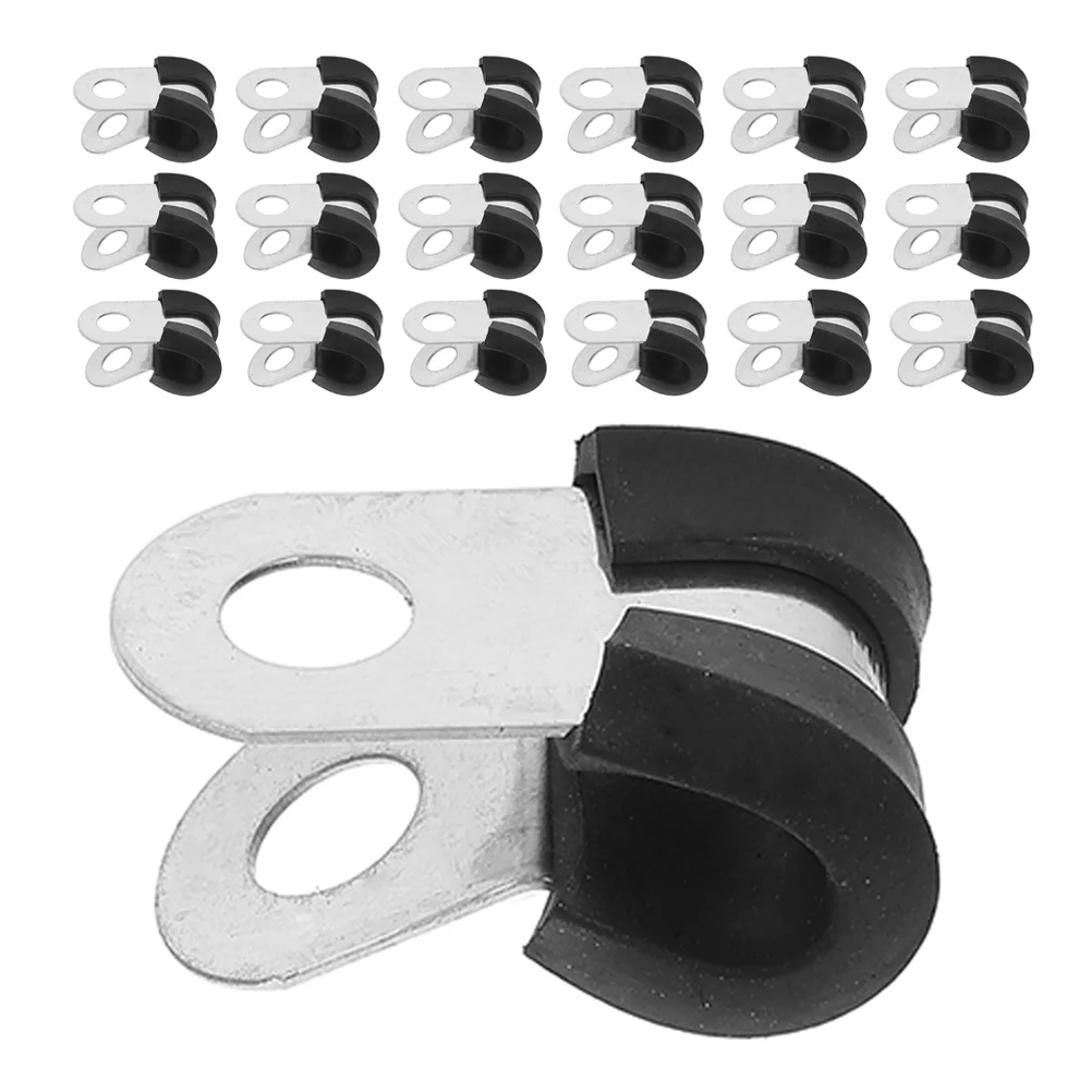 

100 Pcs Securing Clip Pipe Clamp with Rubber Strip Stainless Steel Jumper Cable Clamps
