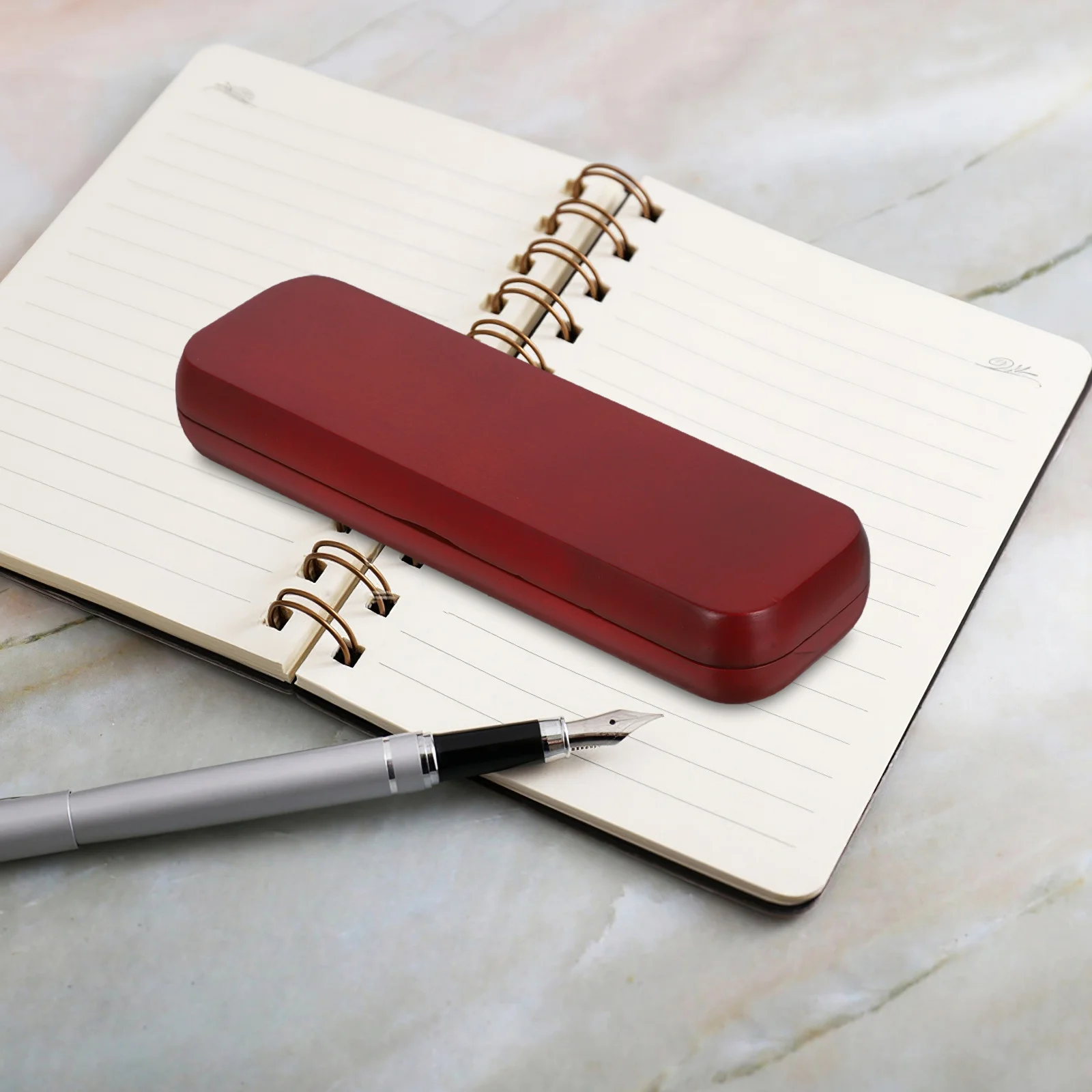 

Wooden Pen Box Dual Slot Red Elegant Wood Fountain Pen Holder Pencil Storage Case Office Home Travel Retro Bracelet Case