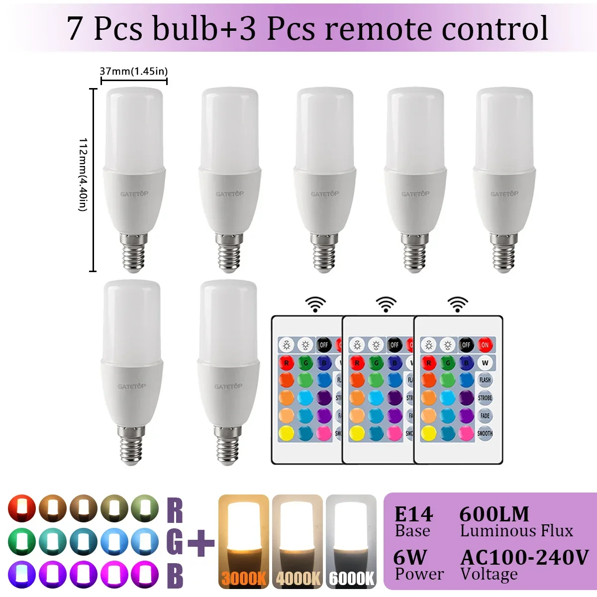 Gatetop 1-10PCS Fernbedienung E14 16 Farben RGB Led-lampe 24 Schlüssel Dimmbar 6W AC100-240V Bunte Änderung für Schlafzimmer Wohnzimmer Lampen 5