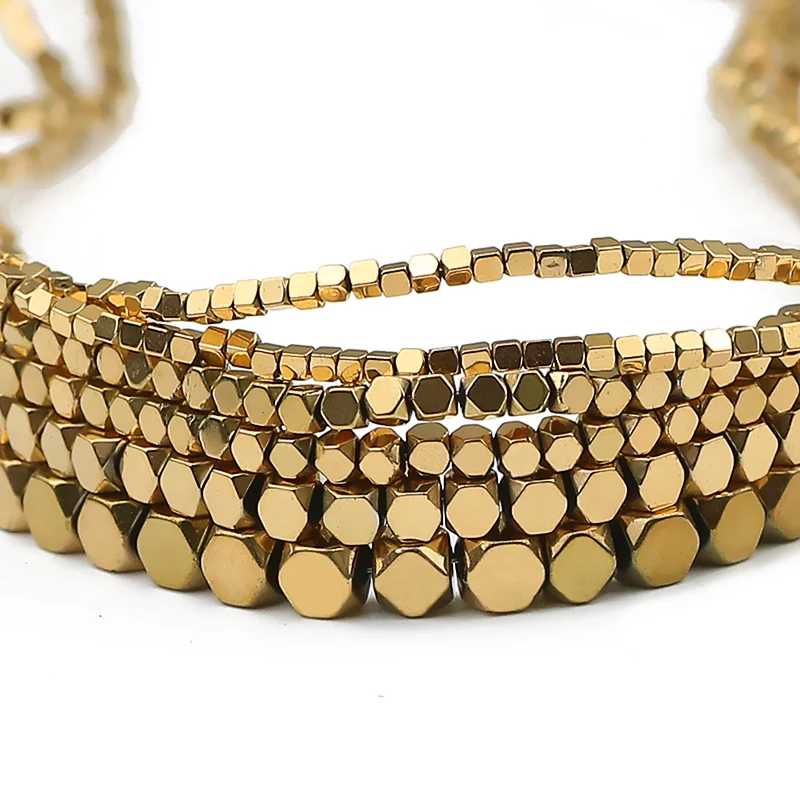 Naturstein, echt vergoldet, facettiert, quadratisch, Hämatit-Abstandshalter, lose Perlen, 1–4 mm, für Schmuckherstellung, DIY-Armband, Halskette