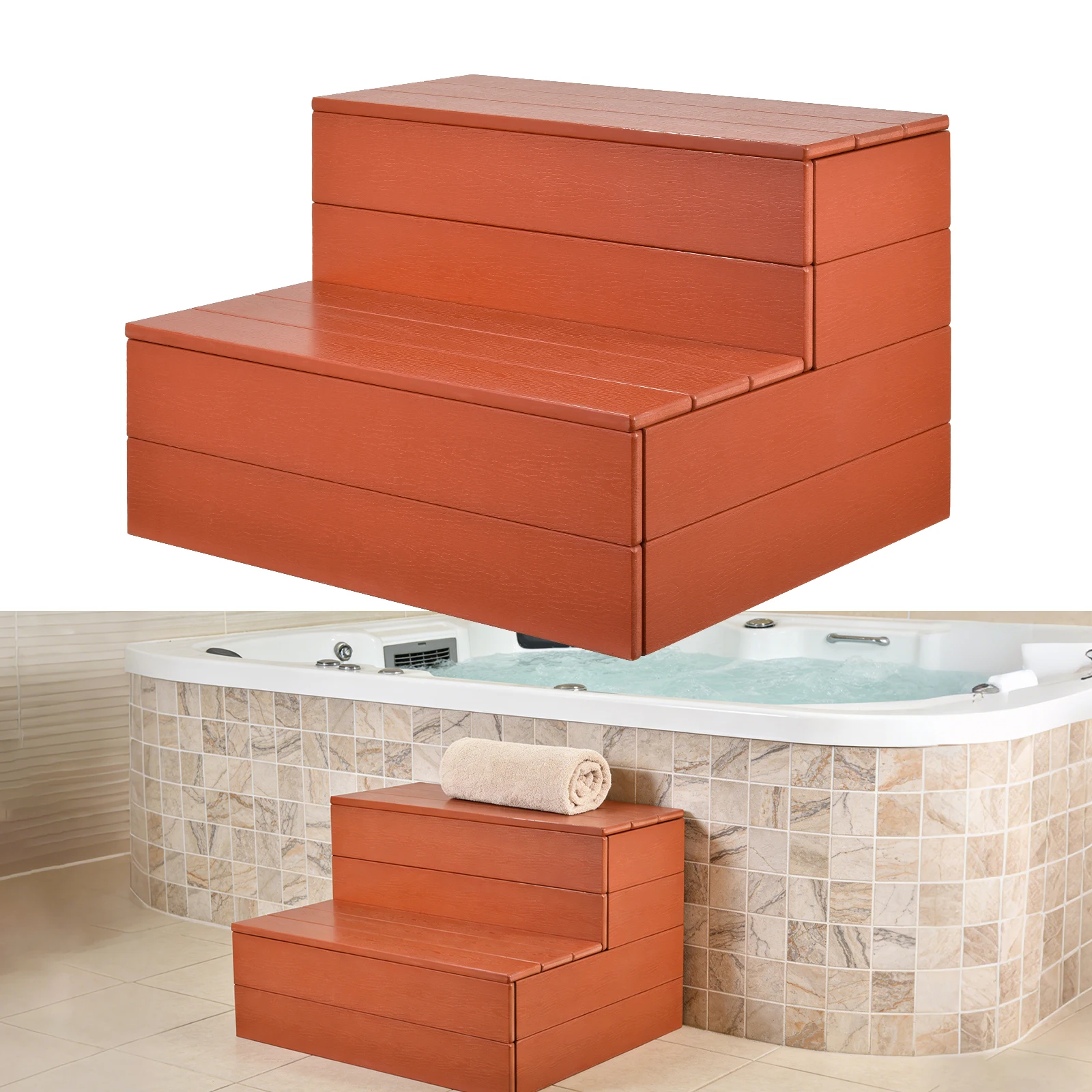 Hot Tub Steps 2-Step, 100% Waterproof and Non-Slip Spa Stairs, Heavy Duty Outdoor Step Stool for Pool RV Porch Garden