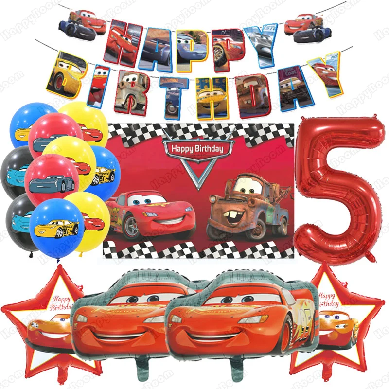 Auto's Ballonnen Bliksem Auto Feestdecoratie Gelukkige Verjaardag Banner Verjaardagsfeestje Decoraties Benodigdheden Feestfoto Prop