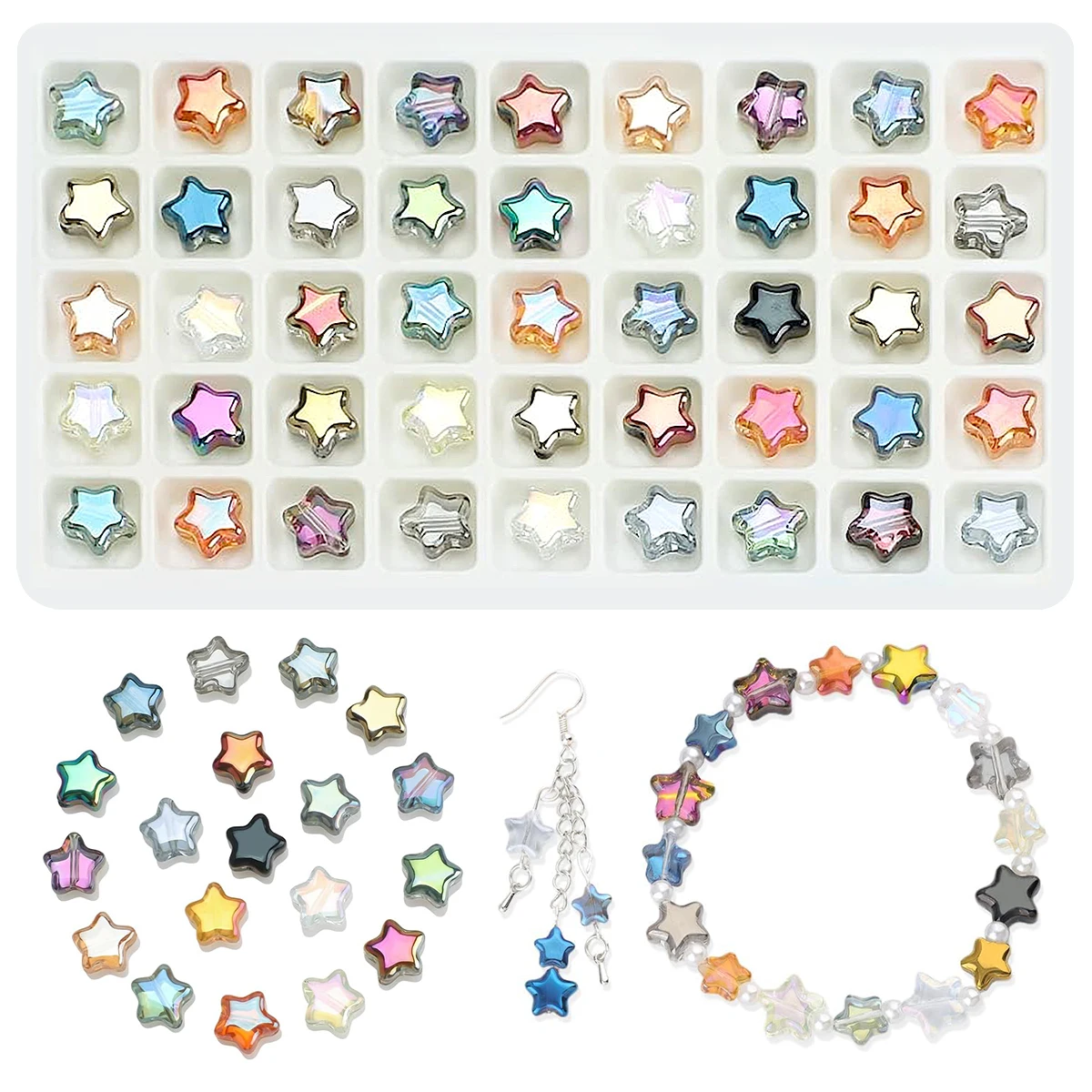 

8mm Five-Pointed Star Plated Glass Beads for DIY Jewelry(Necklace/Bracelet/Earring)Making Hole Diameter 1mm 10pcs/pack