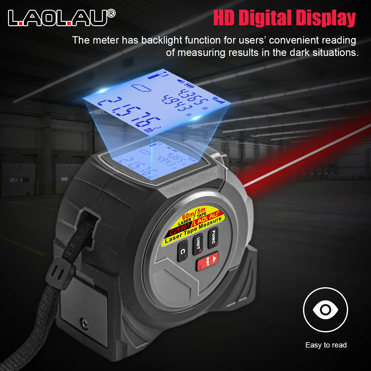 3-In-1 ليزر Rangefinder 5 متر شريط القياس 60 متر/196Ft / 40 متر/131Ft يده ليزر متر أداة قياس عبر خط مستوى الليزر مشبك
