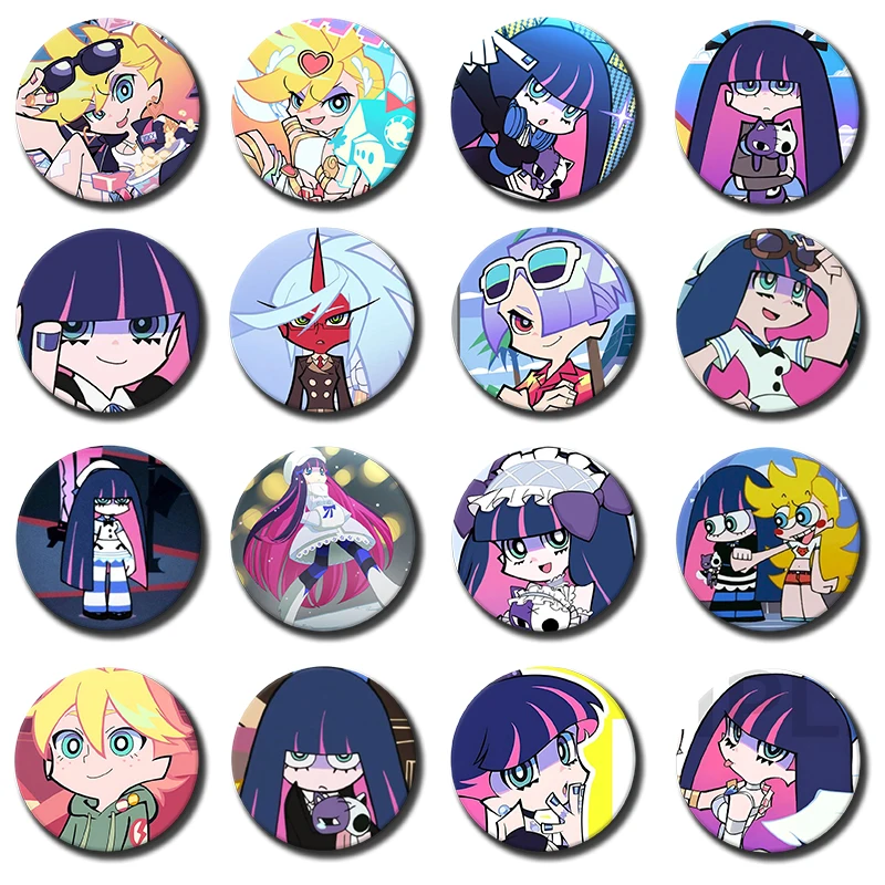 1PC Cartoon Character Scanty Panty and Stocking Brooch Funny Anime Cosplay Badge Round Lapel Pins