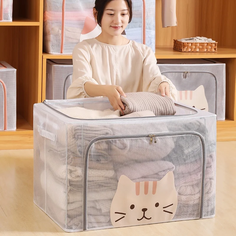 Full transparent PVC folding clothes storage box, animal head, cat head large capacity storage box hundred na box