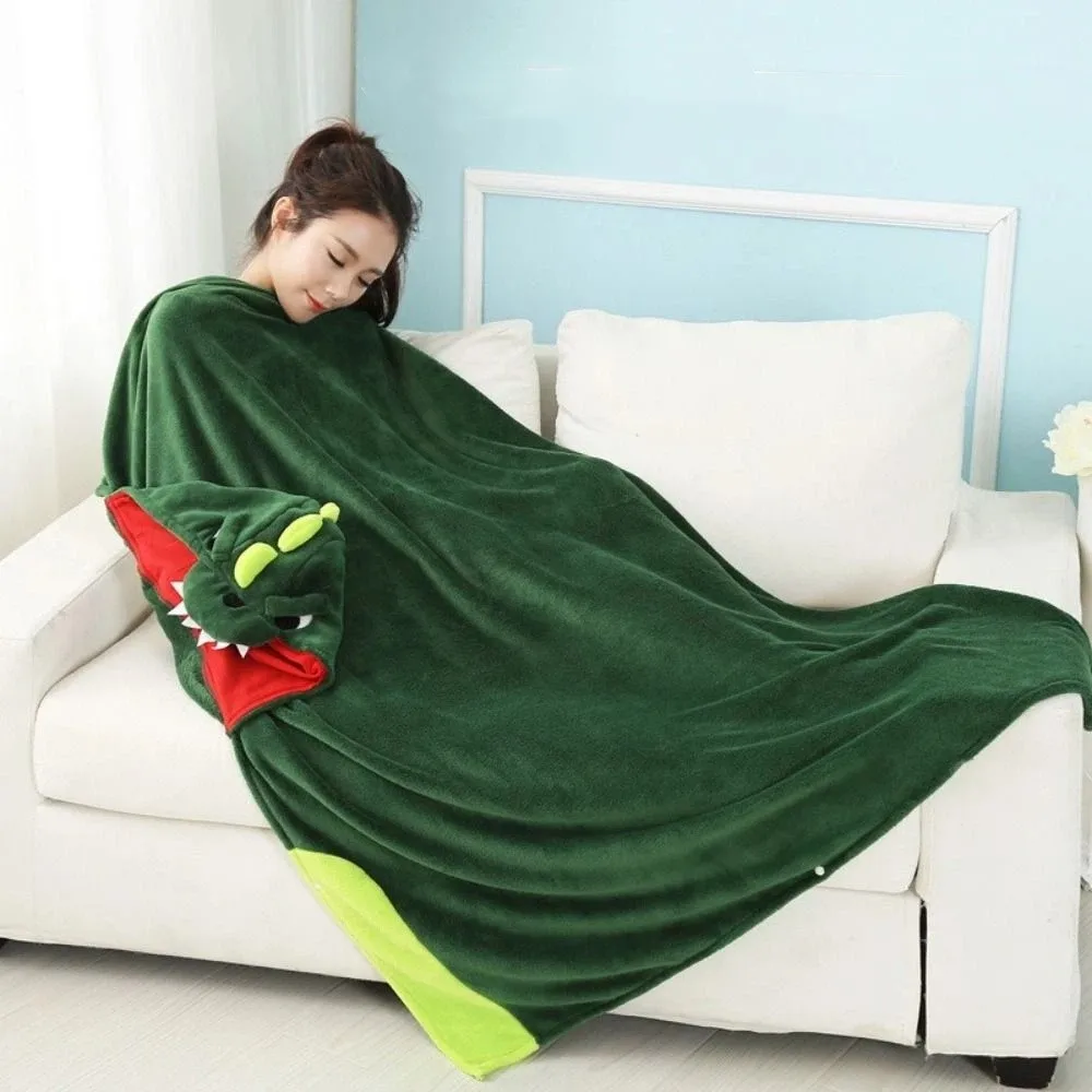 

Cosplay Costume Cartoon Dinosaur Cape Blanket Warm Soft Flannel Hooded Blanket Cozy Comfortable Bed Blanket Travel