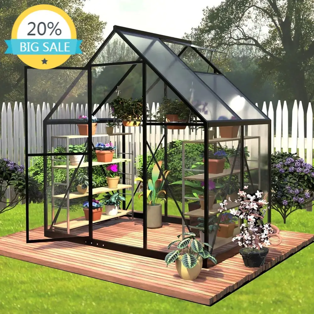 

Прочная теплица из поликарбоната 6х4 фута с вентиляционным отверстием на крыше для круглогодичного выращивания растений