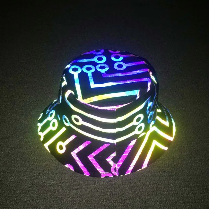 Luminous Rainbow Reflective Fashion Bucket Hats Flash Night Light Fisherman Hat for Night Fish Dancing Dark Vision Chic Apparel - view 5
