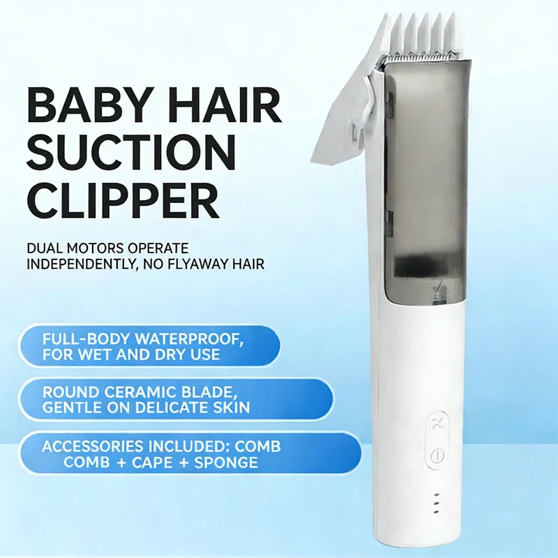 

NEW Baby Hair Clipper Electric Cordless Rechargeable with Vacuum Suction IPX7 Waterproof Low Noise Trimming Kit for Newborn Kids