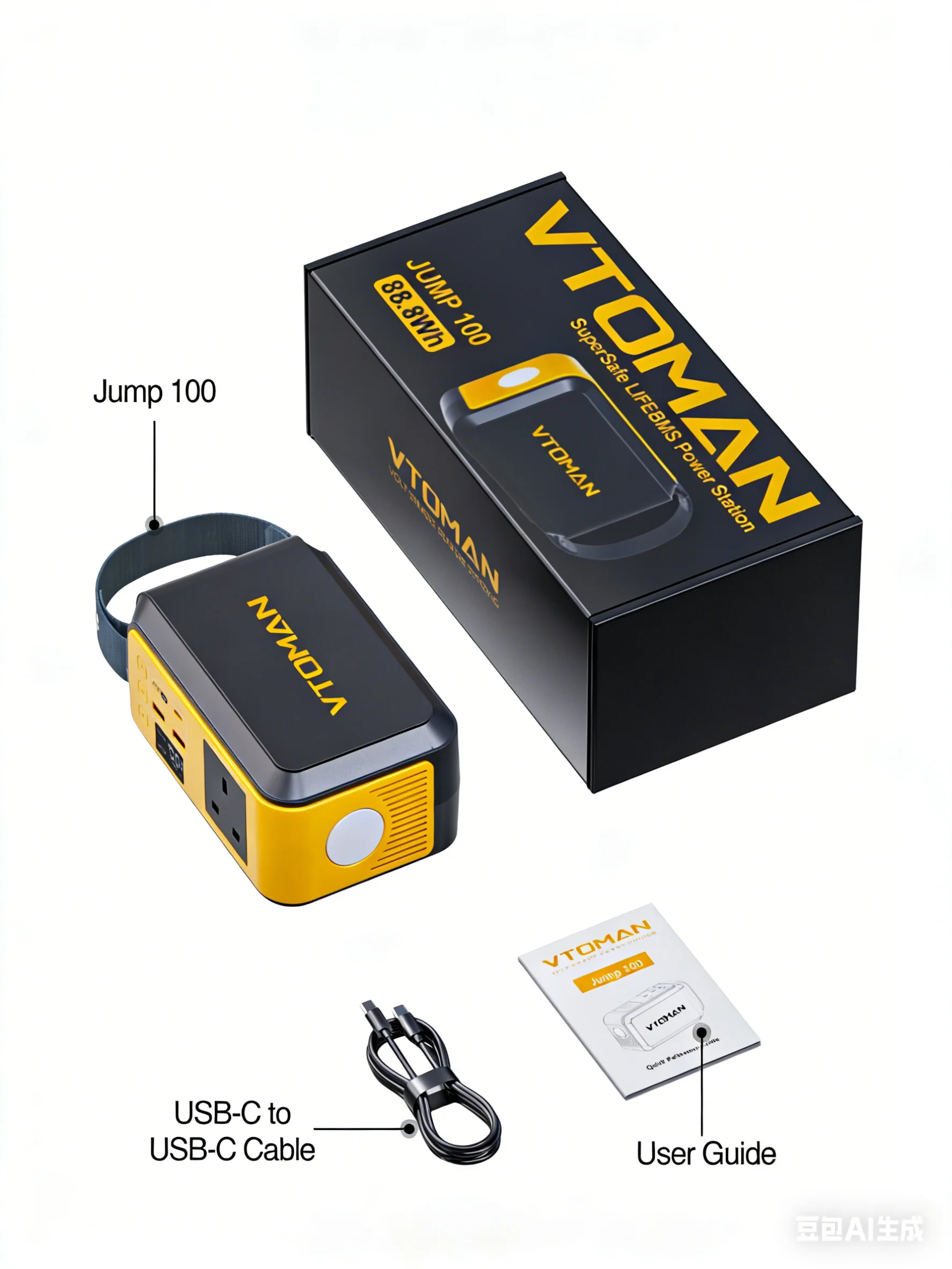 Tragbare Powerstation 88.8Wh LiFePO4 | 100W AC Ausgang | PD65W USB‑C | Camping Notstromversorgung