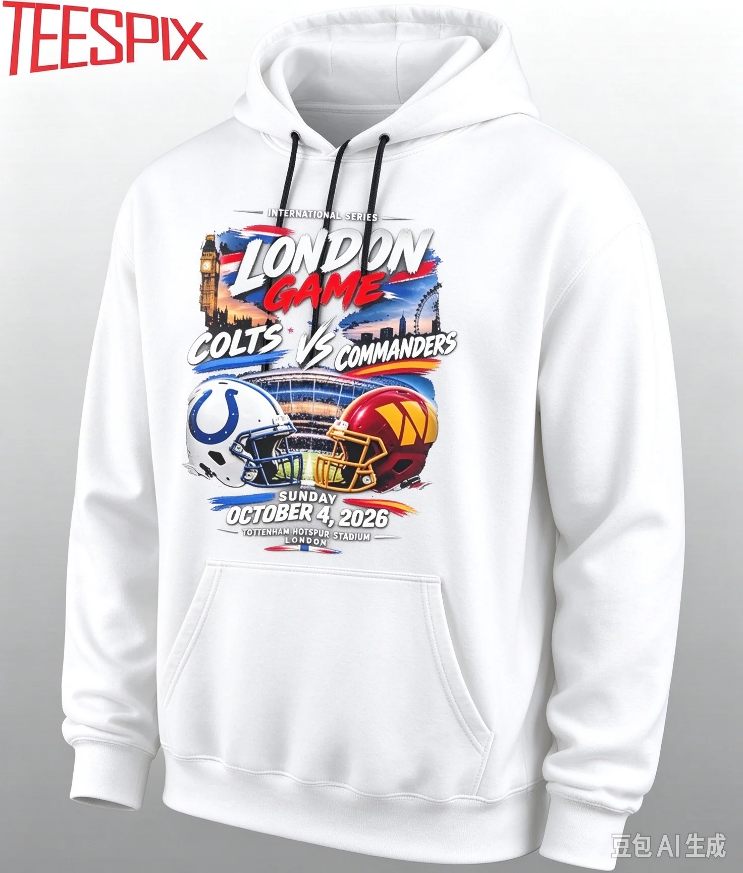 London Match Hoodies: Colts Vs Commander 2026 Tottenham Hotspur Stadium Pattern Men's and Women's Hoodies