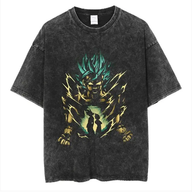 

Dragon Ball GT Gogeta Super Saiyan 4 Fiery Silhouette & Goku X100 Kamehameha Vintage Washed Anime Print T Shirt Men 2026