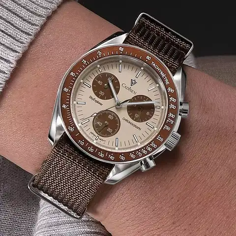 CADISEN American Warehouse Luxury Quartz Wrist Watch For Men Sapphire AR Coated Crystal Canvas VK68 Speed Chronograph Men's Watches