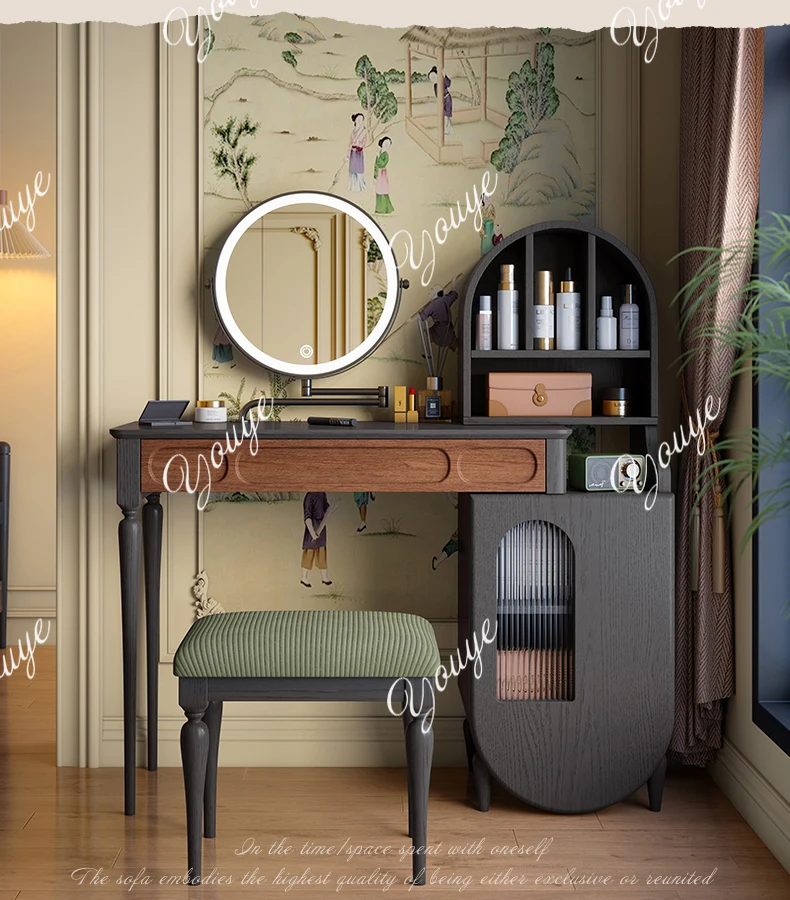 

Dresser, chest, integrated French retro bedroom, retractable makeup table at the end of the bed, solid wood dresser