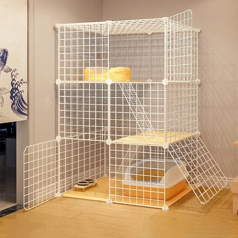 Three-Story Wrought Iron Cat Cage with Toilet & Litter Box