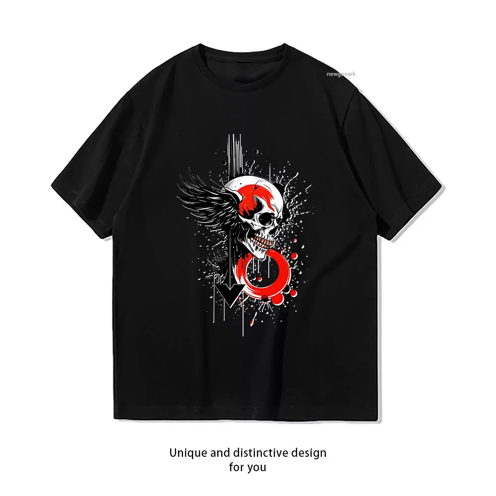 Skull Winged Arrow Red Circle  Casual Cotton Short Sleeve Tee for Men Women