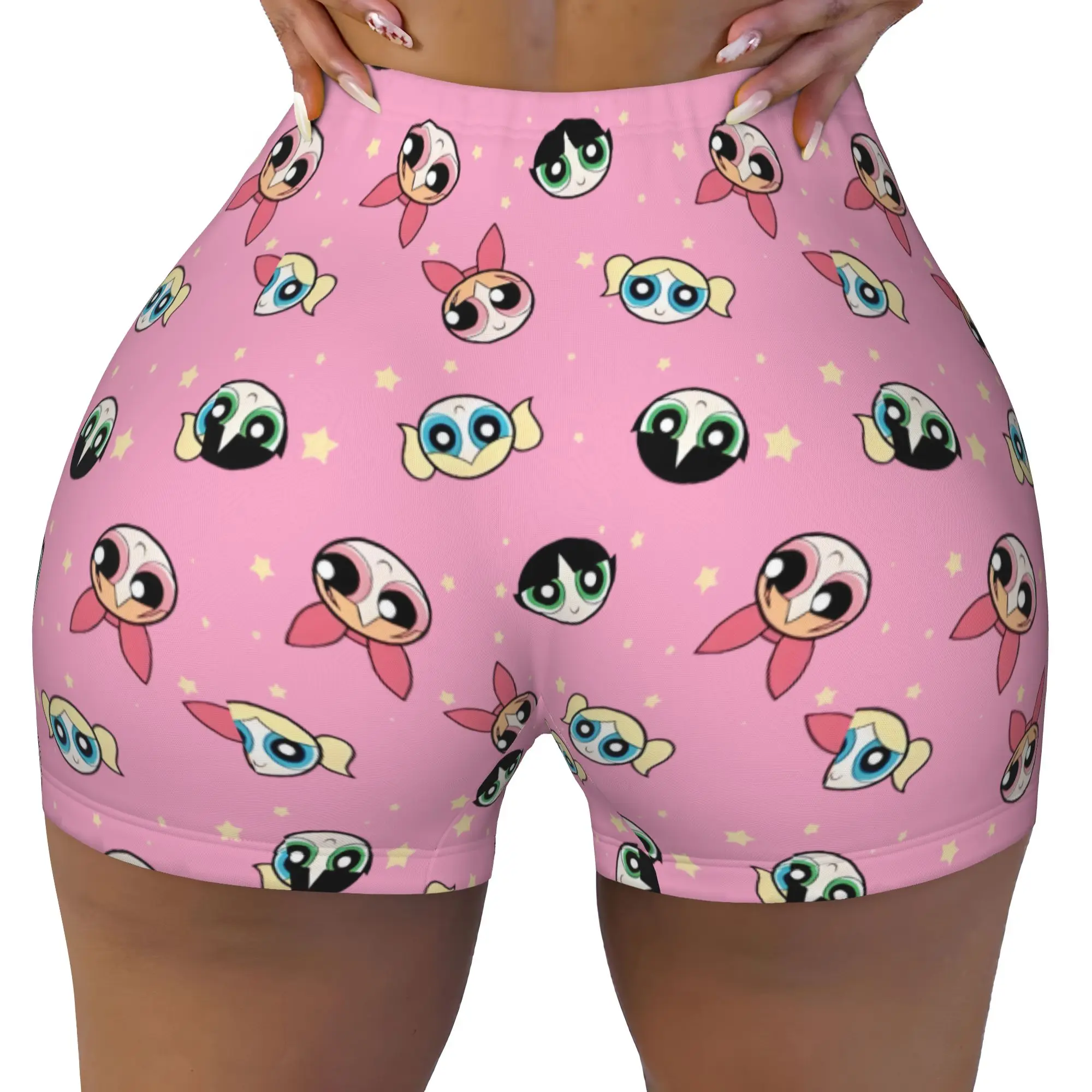 Custom Women's Poweres Anime Puffes Workout Yoga Shorts Buttercup Blossom Bunny Gym Athletic Running Volleyball Shorts