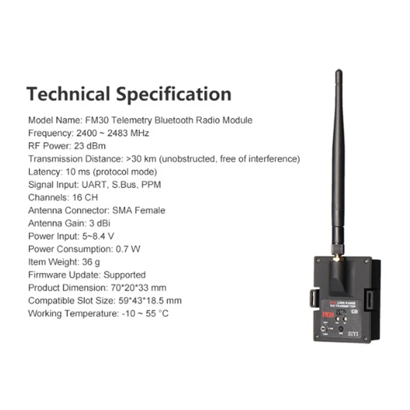 SIYI-Radio Tech avec récepteur de télémétrie, longue portée de 30km, liaison de données, drones de course Opentx, 2.4G, FM30