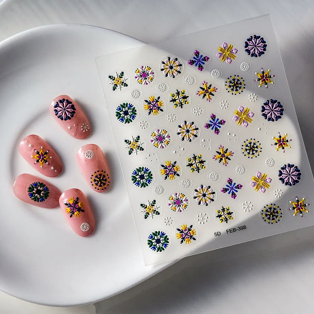 

1PCS Bohemian Pattern 5D Nail Stickers Press on Nails Butterfly Sunflower Embossed Stickers Nail Art Decals Nail Art Supplies