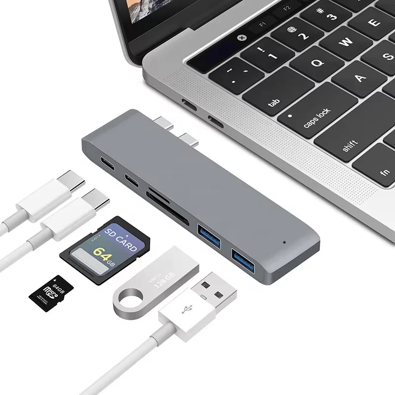 Xput 6 in 1 USB C Multiport Hub Type C Adapter With USB3.0 5Gbps TF Micro SD Card Reader Compatible MacBook Pro Air
