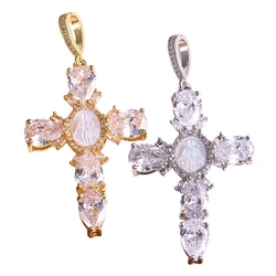 Juya 18K Gold Plated Cubic Zircon Big Size Rrthodox Catholic Christian Cross Pendants For DIY Religious Talisman Jewelry Making