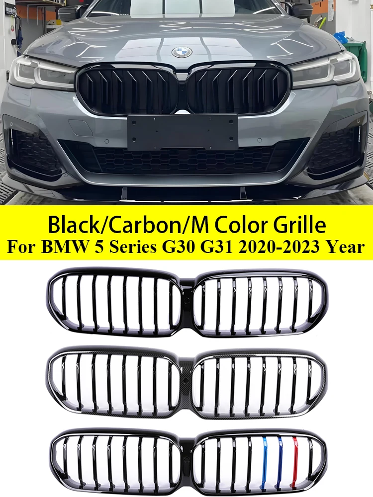 

For M5 BMW 5 Series G30 G31 Carbon Fiber Front Kidney Grille Facelift Racing M Color Grills 530i 540i 550i 2020-2023 Accessories