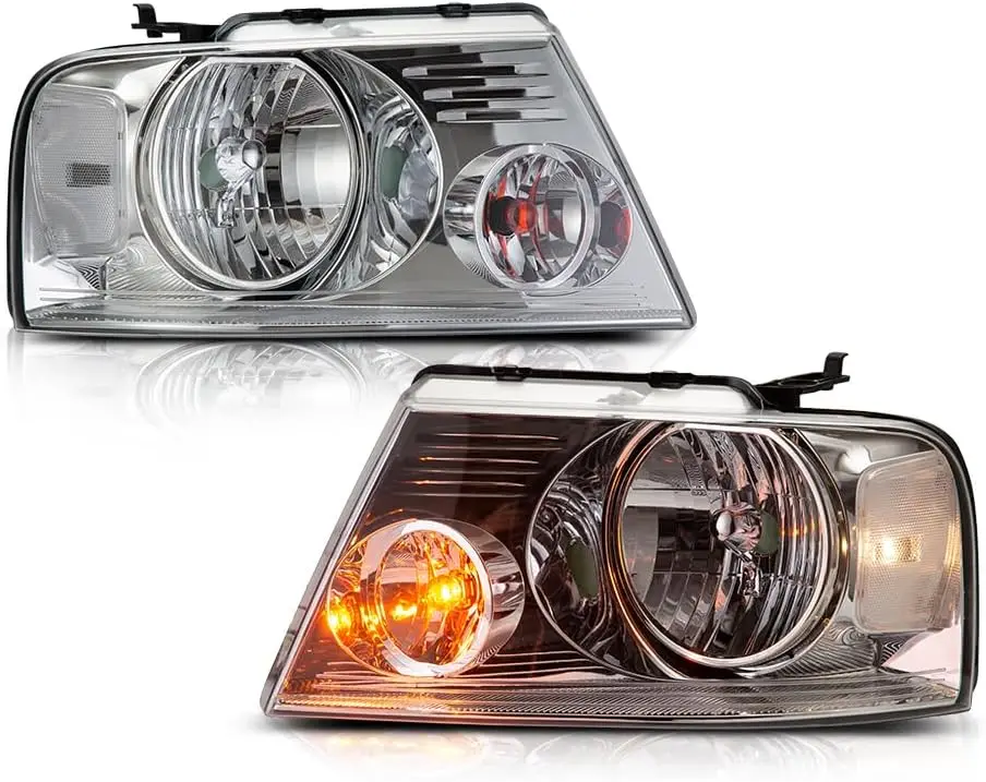 Compatible with 2004-2008 F150 and 2006-2008 Mark LT, Front Headlamp Assembly Left and Right, Clear Lens Chrome Housing Clear Re