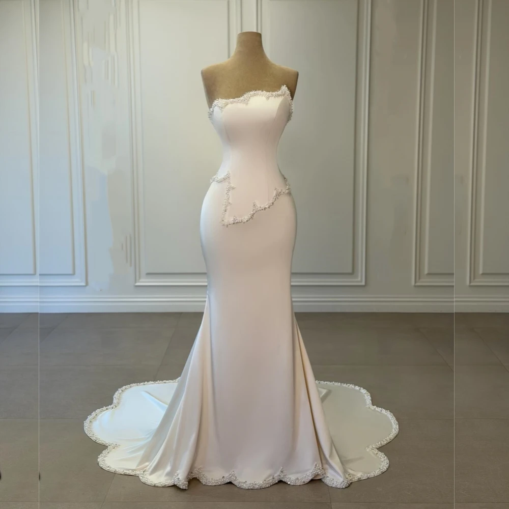 

Customized Jersey Beading Chic Strapless Mermaid Long Dresses Bespoke Occasion Formal Elegant Party Wedding High Quality