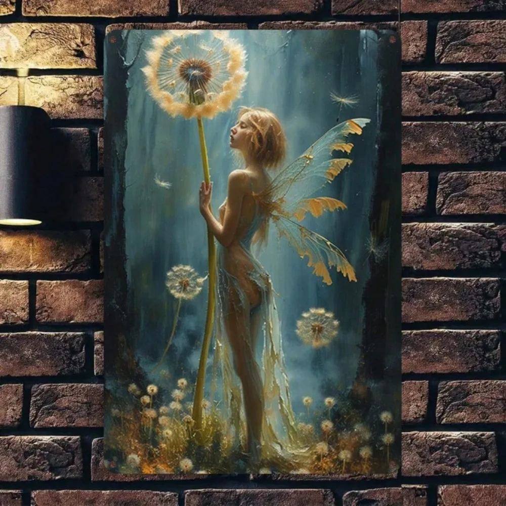 CIFbuy Vintage Whimsy Fairy Aluminum Wall Art 12x8 Inch Waterproof Metal Dandelion Decor for Home Garden Bar